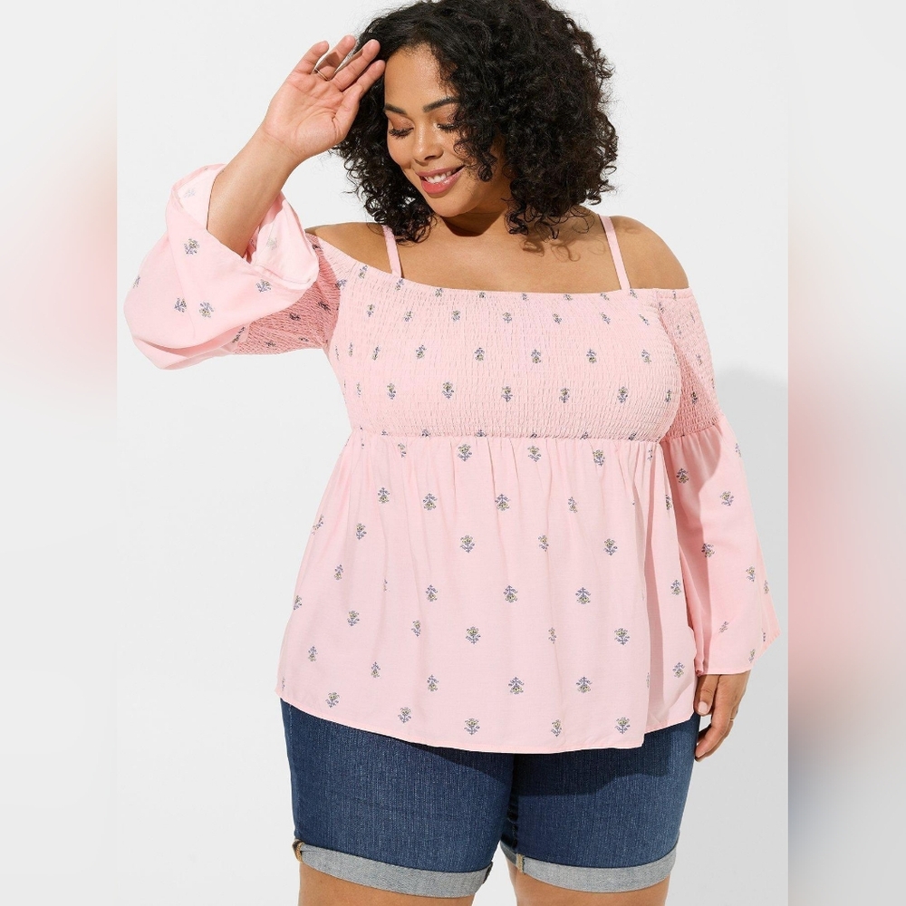 Torrid Challis Cold Shoulder Smocked Blouse